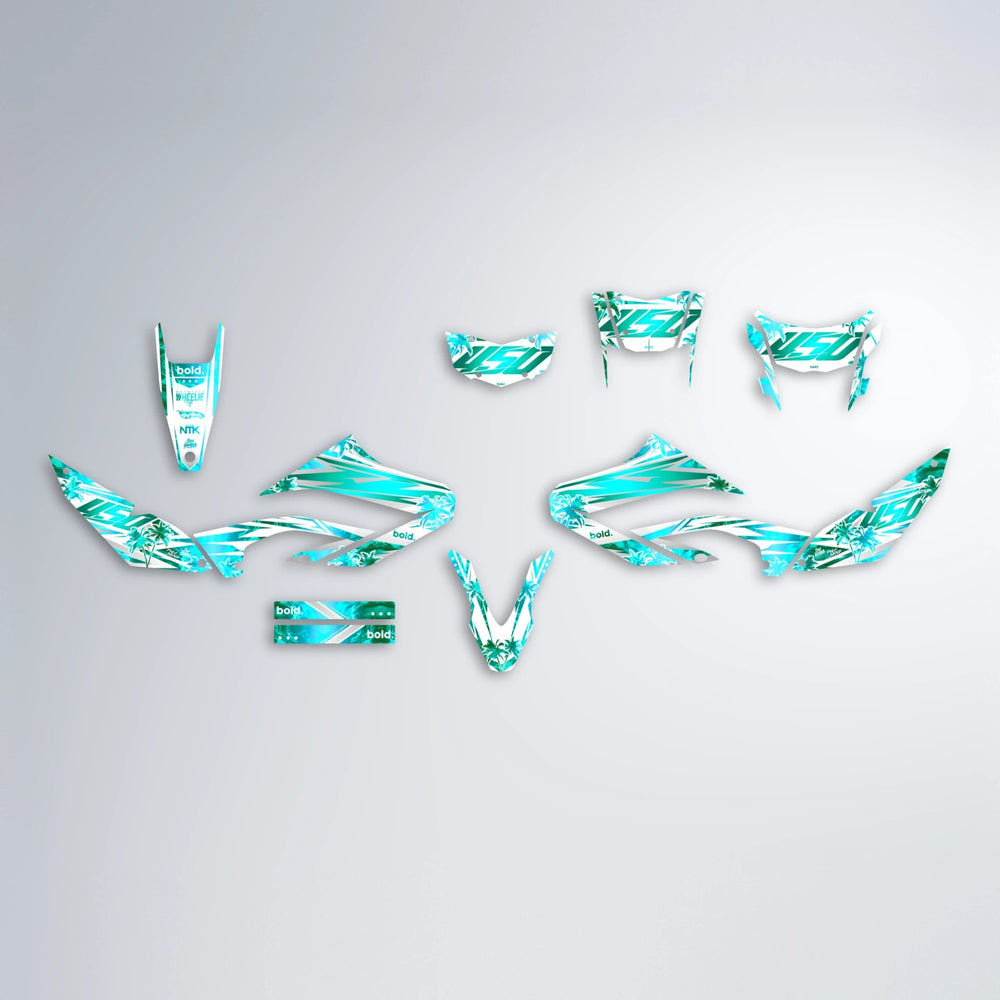 ROZALIN Yamaha WR 125X graphics kit parts layout in Teal