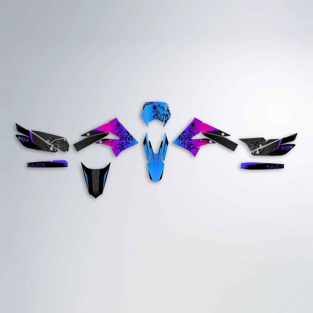 SAMURAI Derbi Senda graphics kit parts layout in Blue Purple Fade