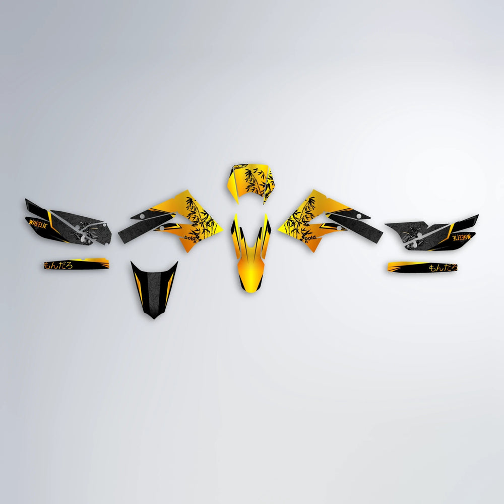 SAMURAI Derbi Senda graphics kit parts layout in Orange & Yellow