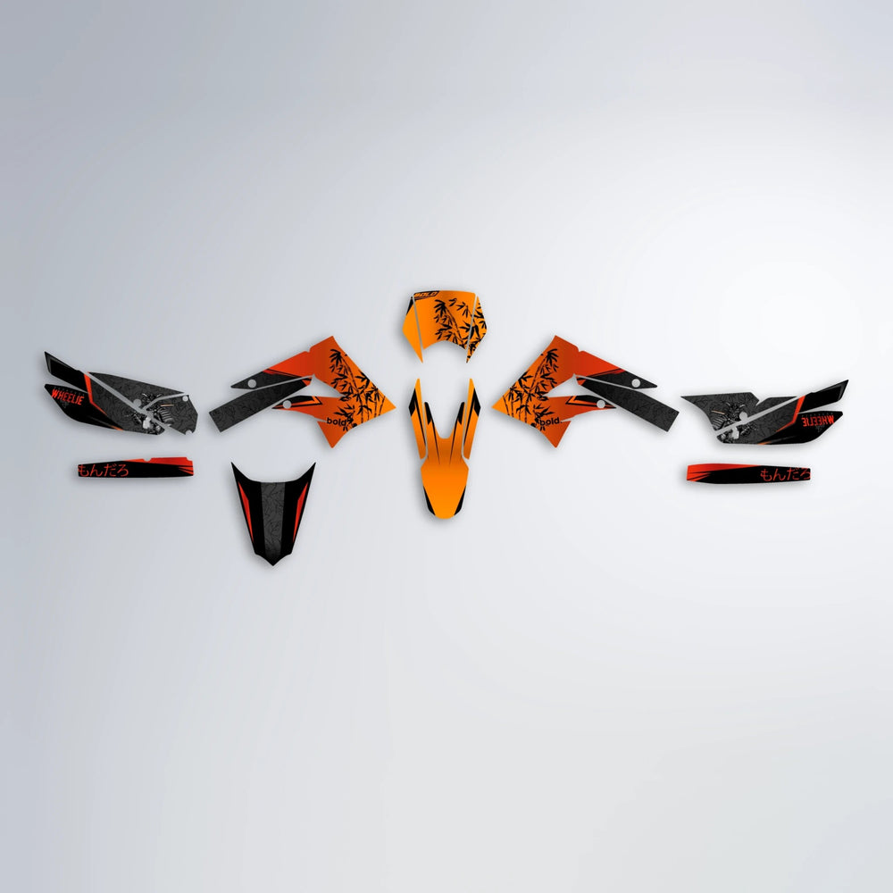 SAMURAI Derbi Senda graphics kit parts layout in Red & Orange
