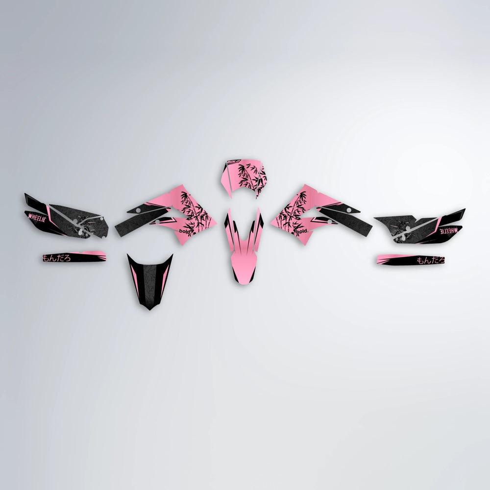 SAMURAI Derbi Senda graphics kit parts layout in Sakura Pink
