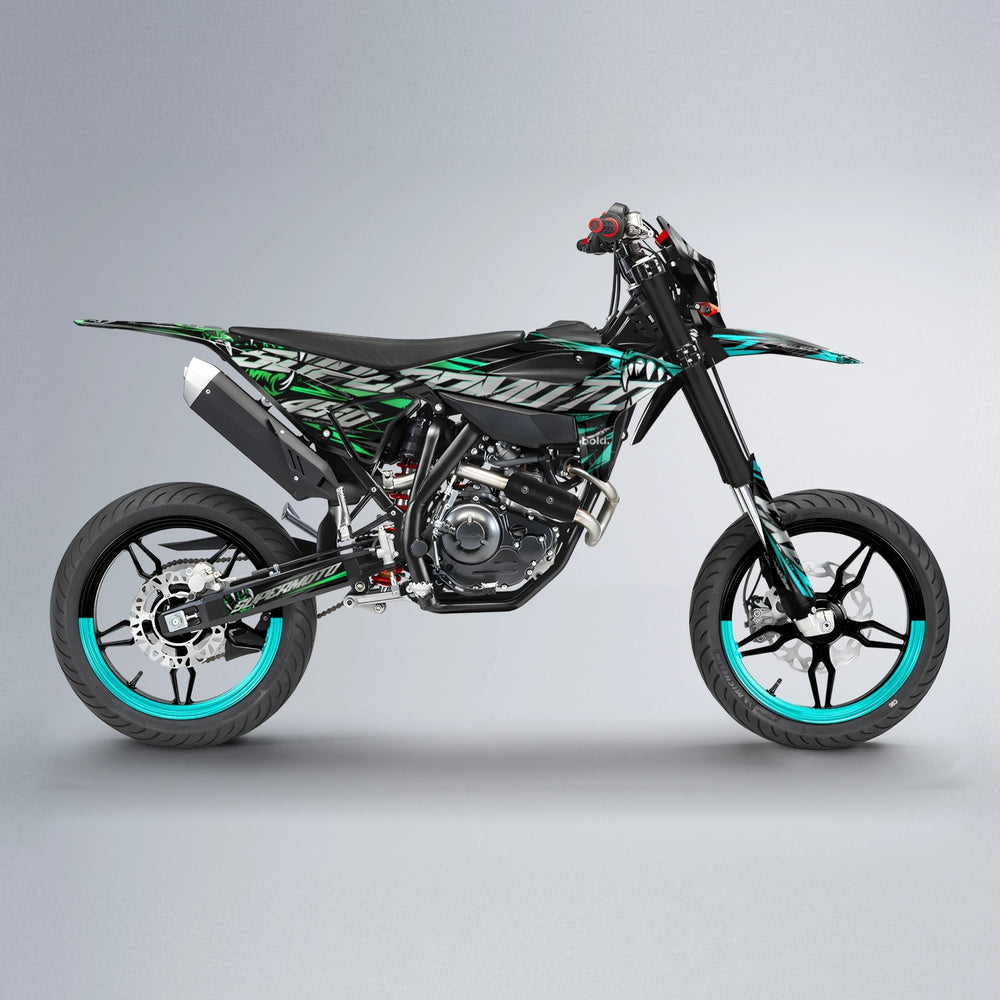 SAVAGE Beta supermoto graphics kit in Cyan & Green
