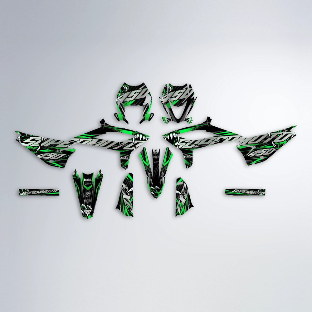 SAVAGE Beta graphics kit parts layout in Green
