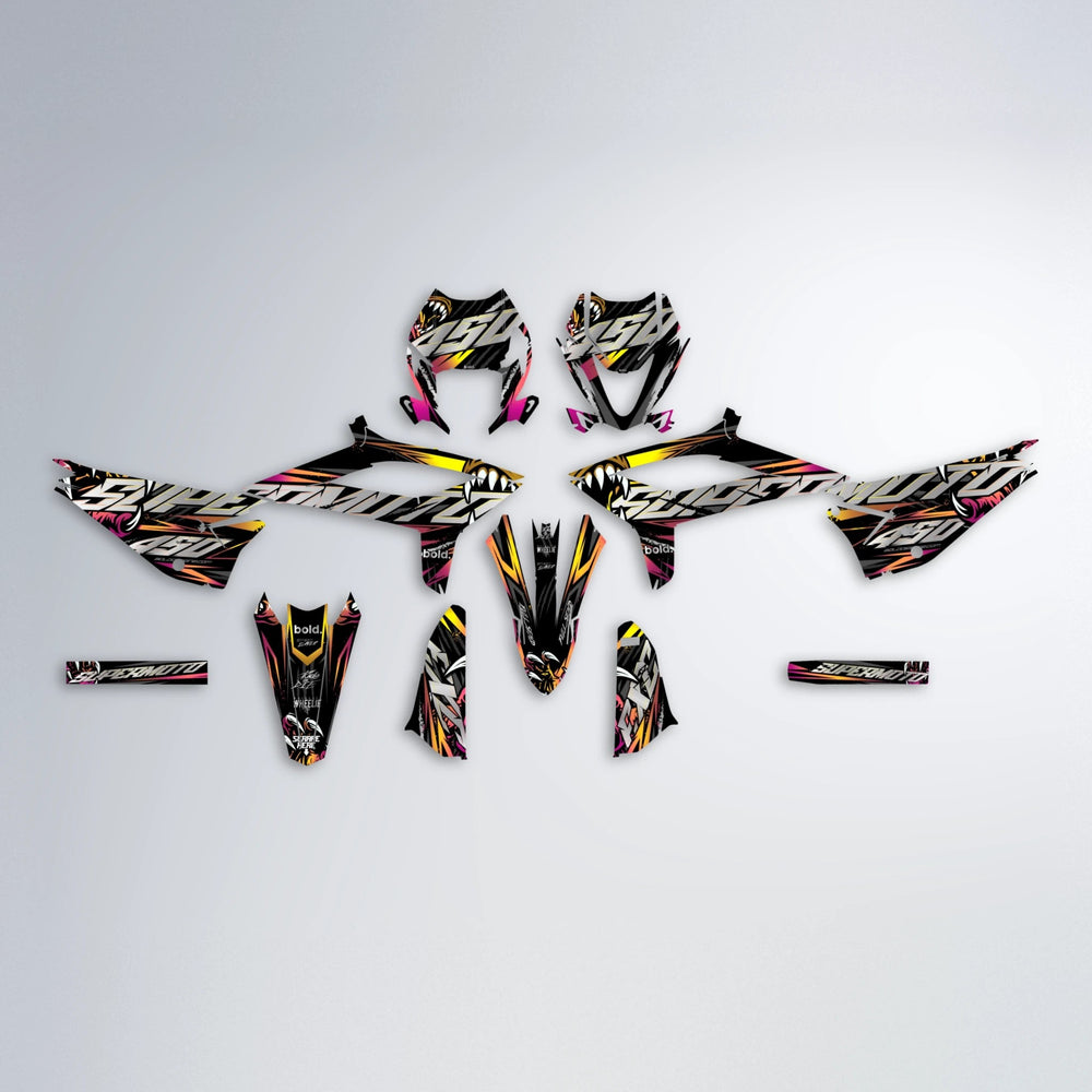 SAVAGE Beta graphics kit parts layout in Pink & Yellow