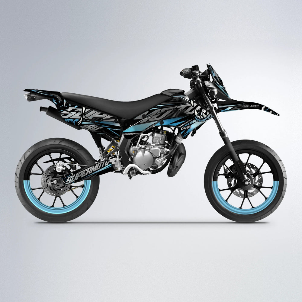 SAVAGE Derbi Senda supermoto graphics kit in Light Blue & White