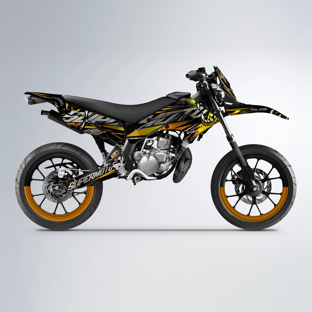 SAVAGE Derbi Senda supermoto graphics kit in Orange & Yellow