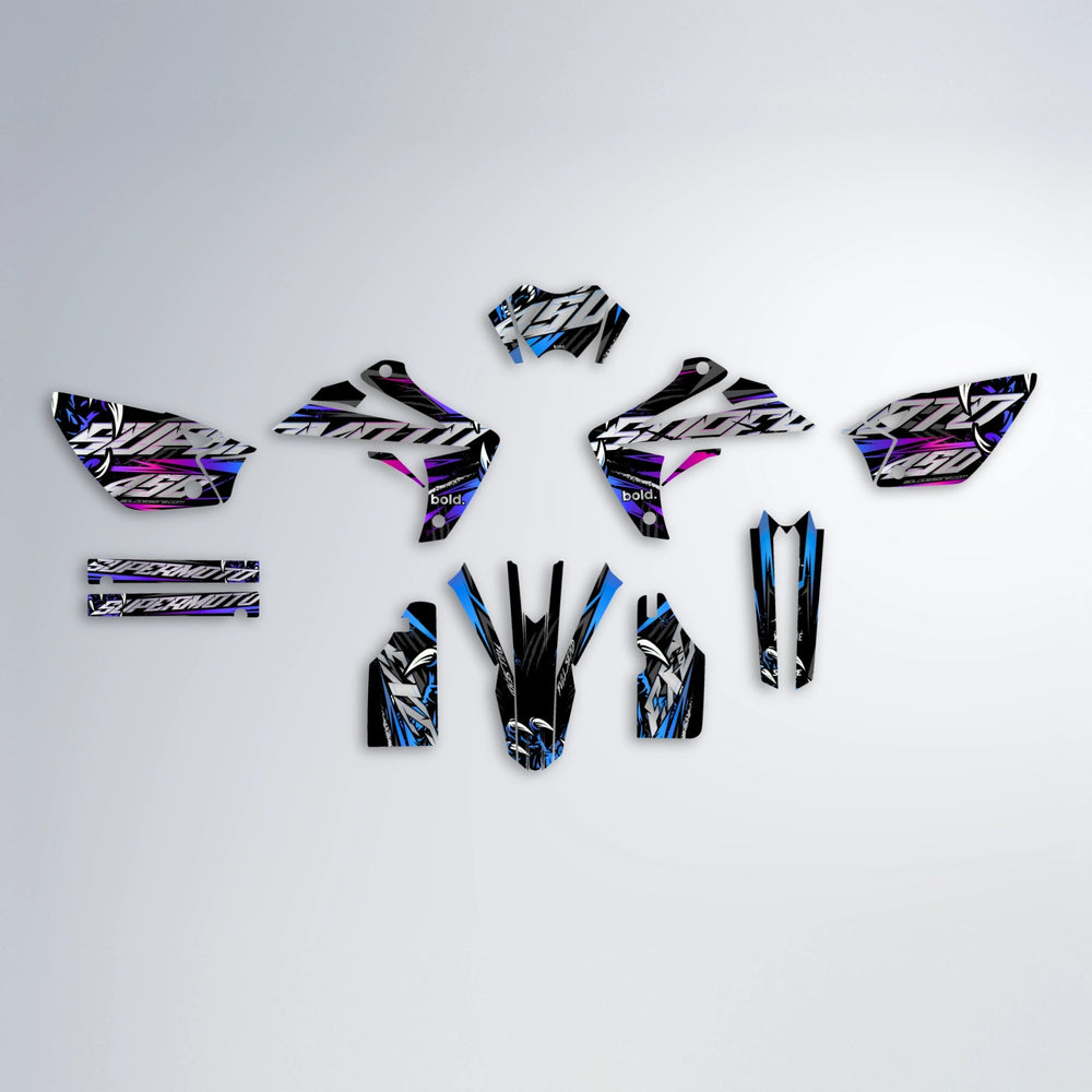 SAVAGE Rieju MRT graphics kit parts layout in Blue Purple Fade