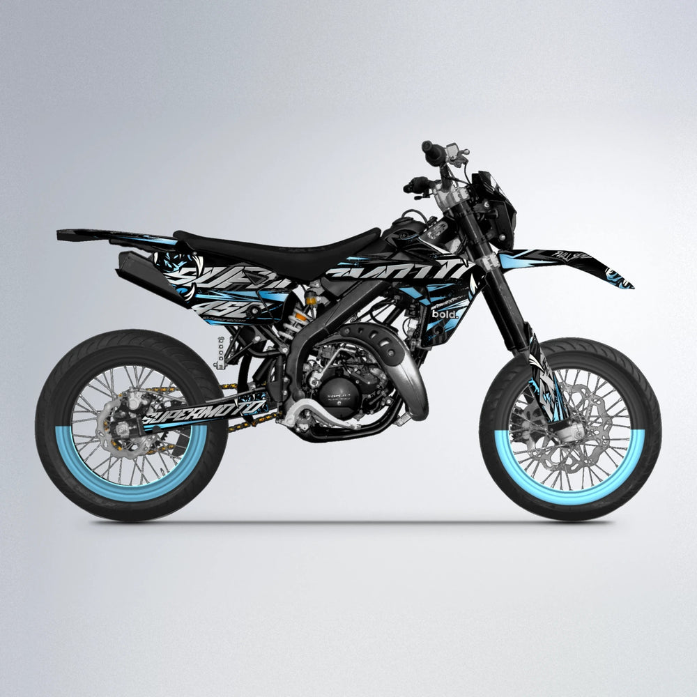 SAVAGE Rieju MRT supermoto graphics kit in Light Blue & White