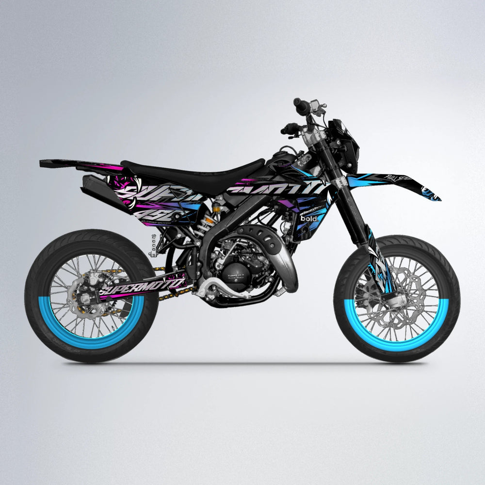 SAVAGE Rieju MRT supermoto graphics kit in Pink & Light Blue