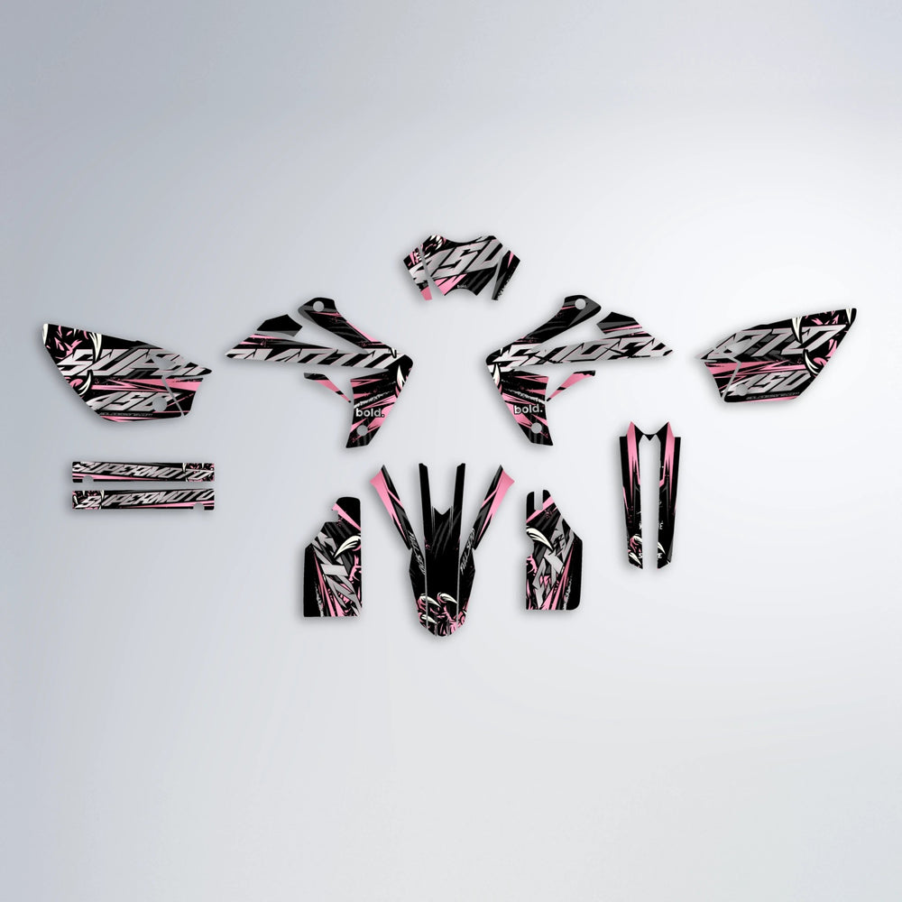 SAVAGE Rieju MRT graphics kit parts layout in Sakura Pink