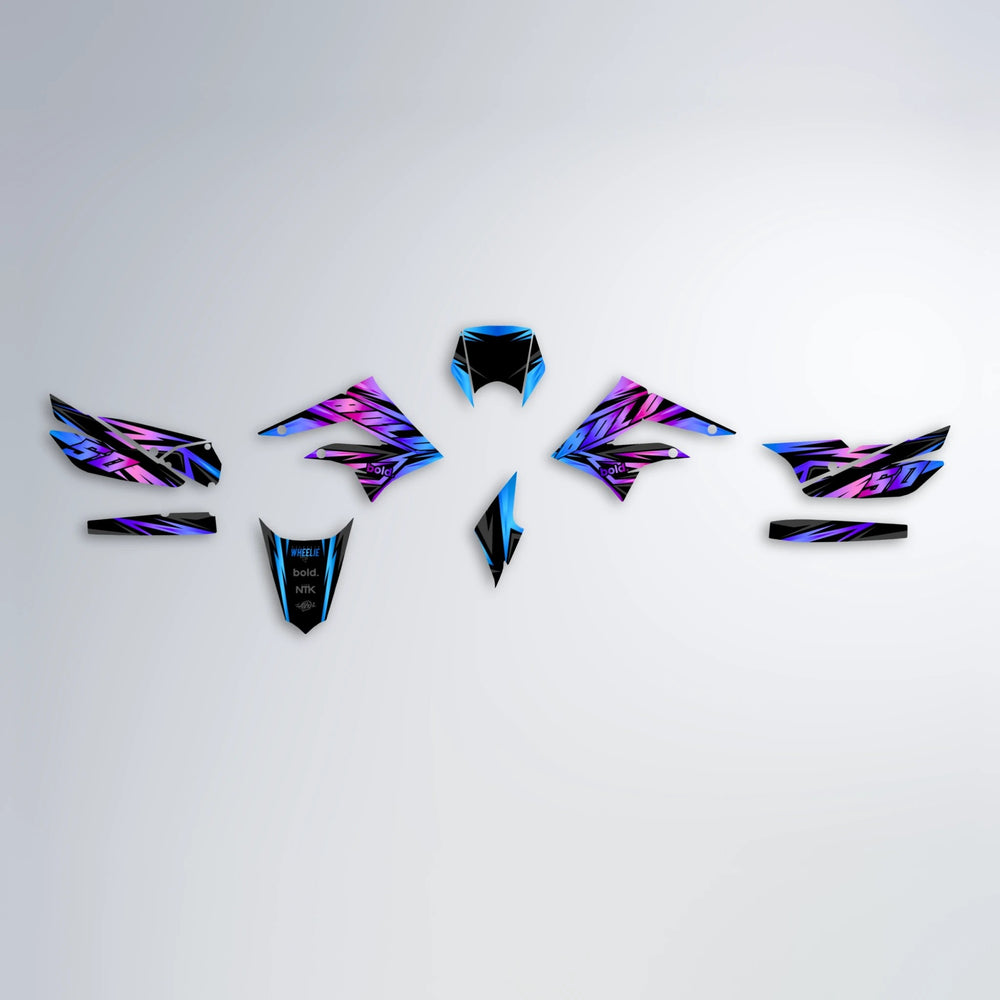 SCAN Derbi Senda graphics kit parts layout in Blue Purple Fade