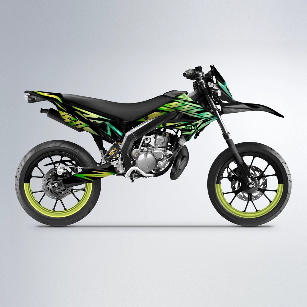 SCAN Derbi Senda supermoto graphics kit in Cyan & Green