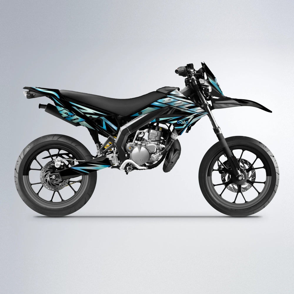 SCAN Derbi Senda supermoto graphics kit in Light Blue & White