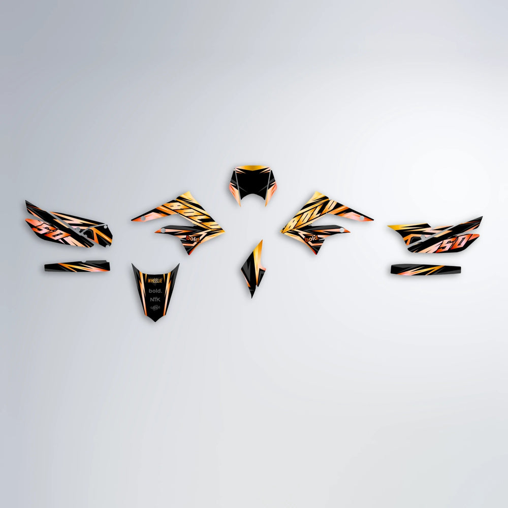 SCAN Derbi Senda graphics kit parts layout in Orange & Yellow