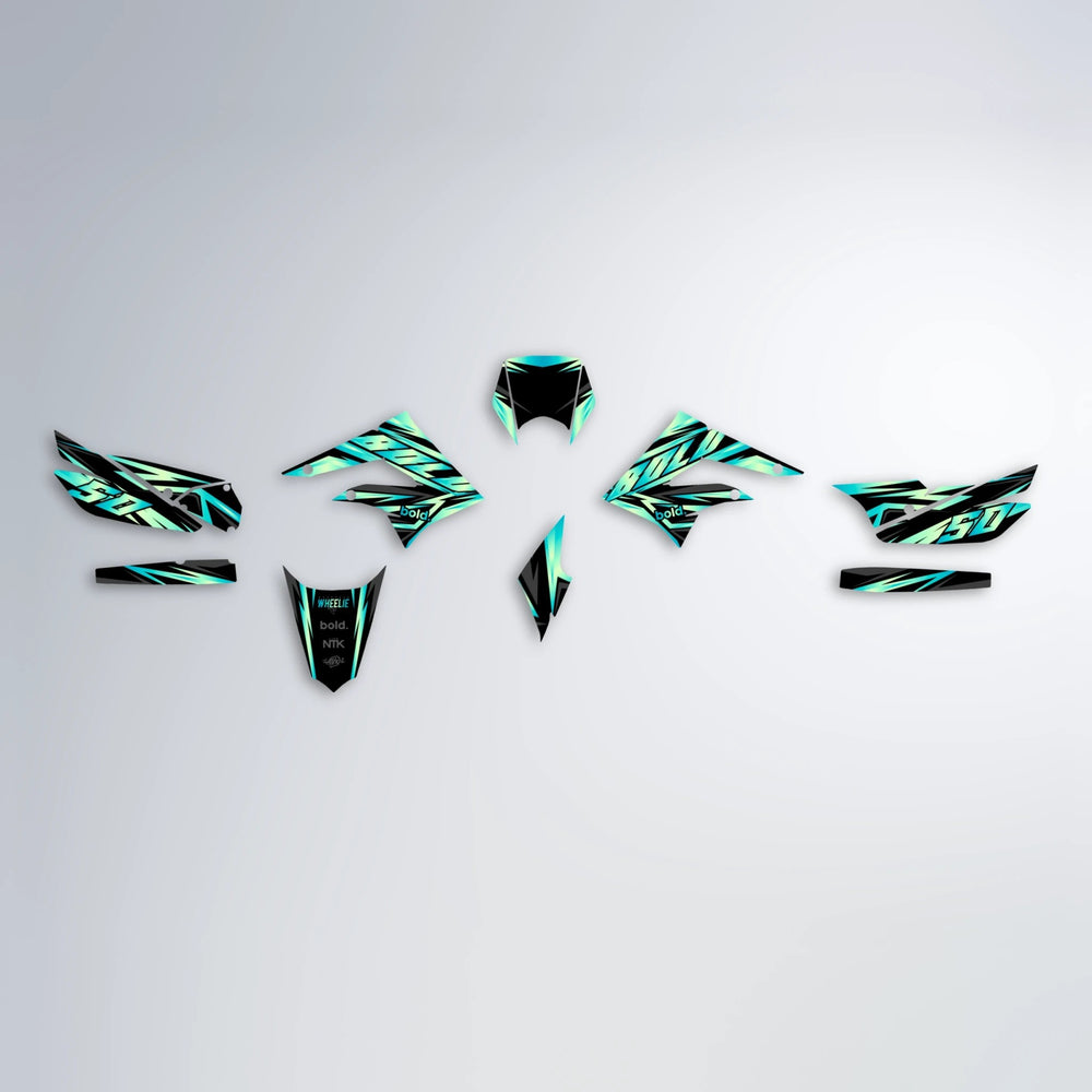 SCAN Derbi Senda graphics kit parts layout in Teal