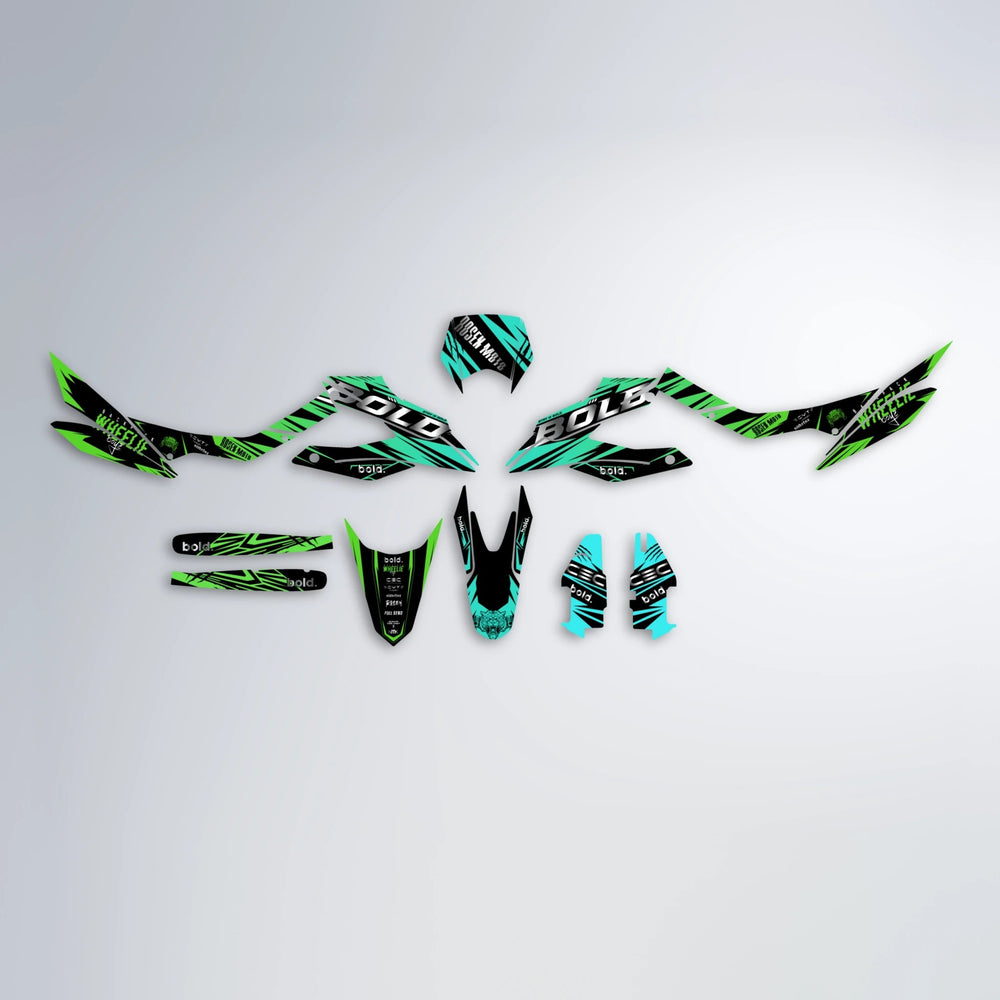 SEBBE ROSEN Aprilia SX 125 graphics kit parts layout in Cyan & Green