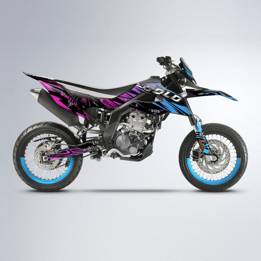 SEBBE ROSEN Aprilia SX 125 supermoto graphics kit in Pink & Light Blue