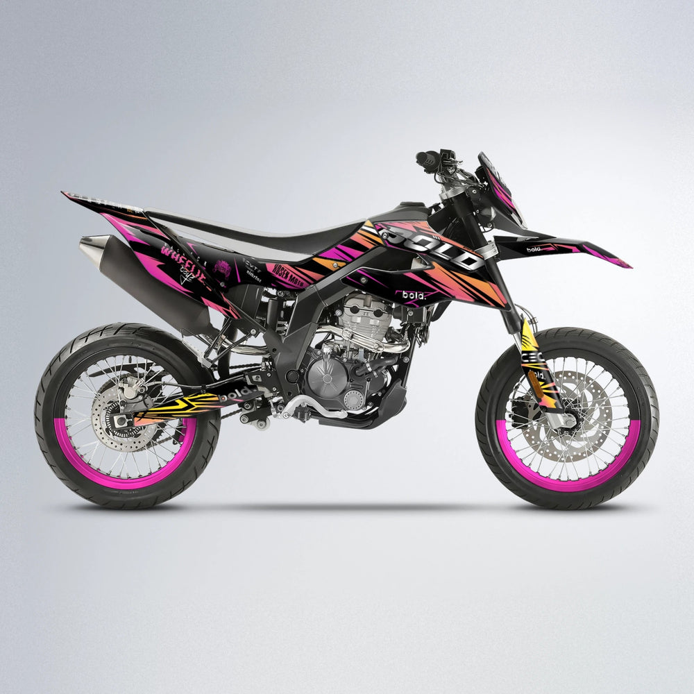 SEBBE ROSEN Aprilia SX 125 supermoto graphics kit in Pink & Yellow