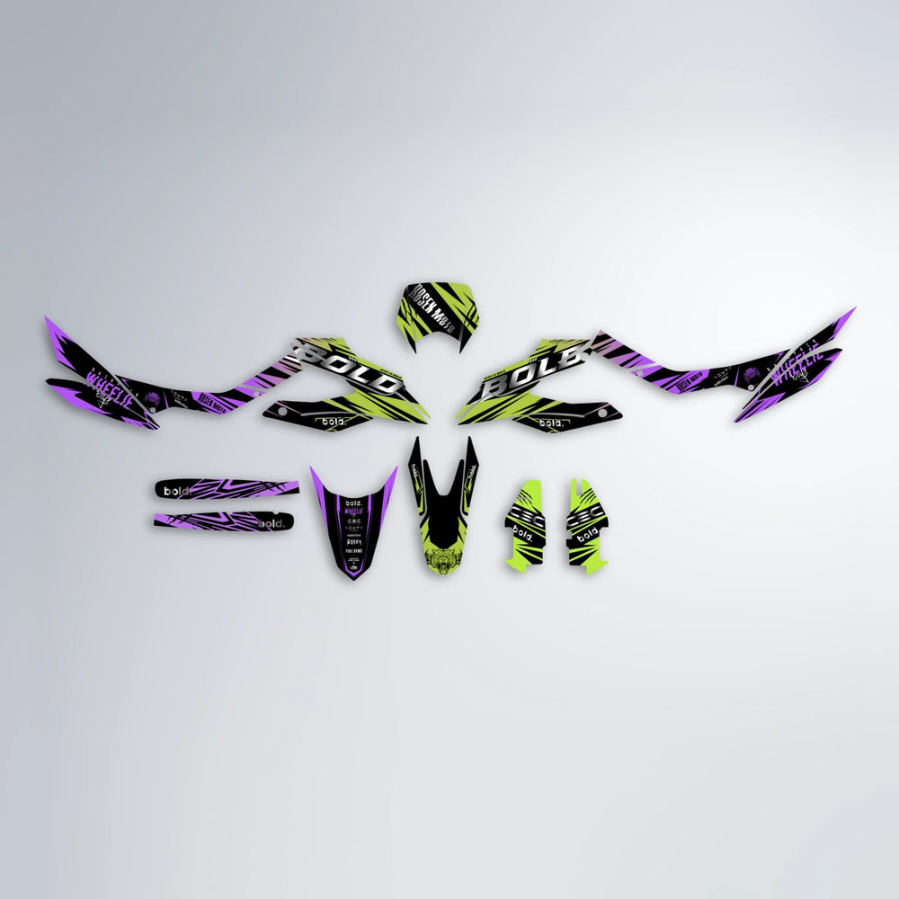 SEBBE ROSEN Aprilia SX 125 graphics kit parts layout in Purple & Yellow