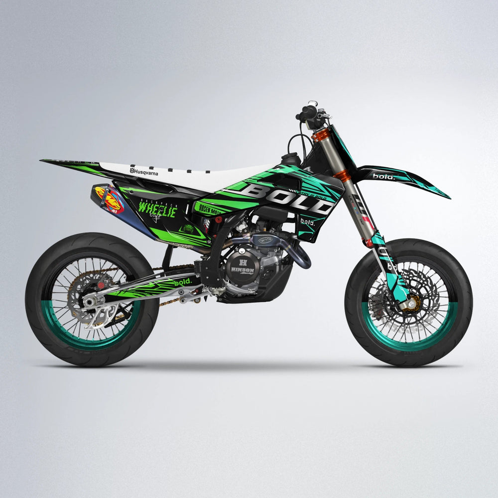 SEBBE ROSEN Husqvarna FE/TE supermoto graphics kit in Cyan & Green
