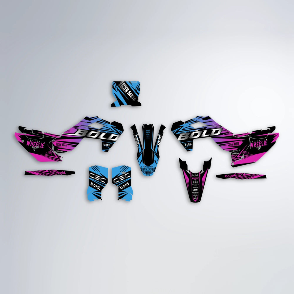 SEBBE ROSEN Husqvarna FE/TE graphics kit parts layout in Pink & Light Blue