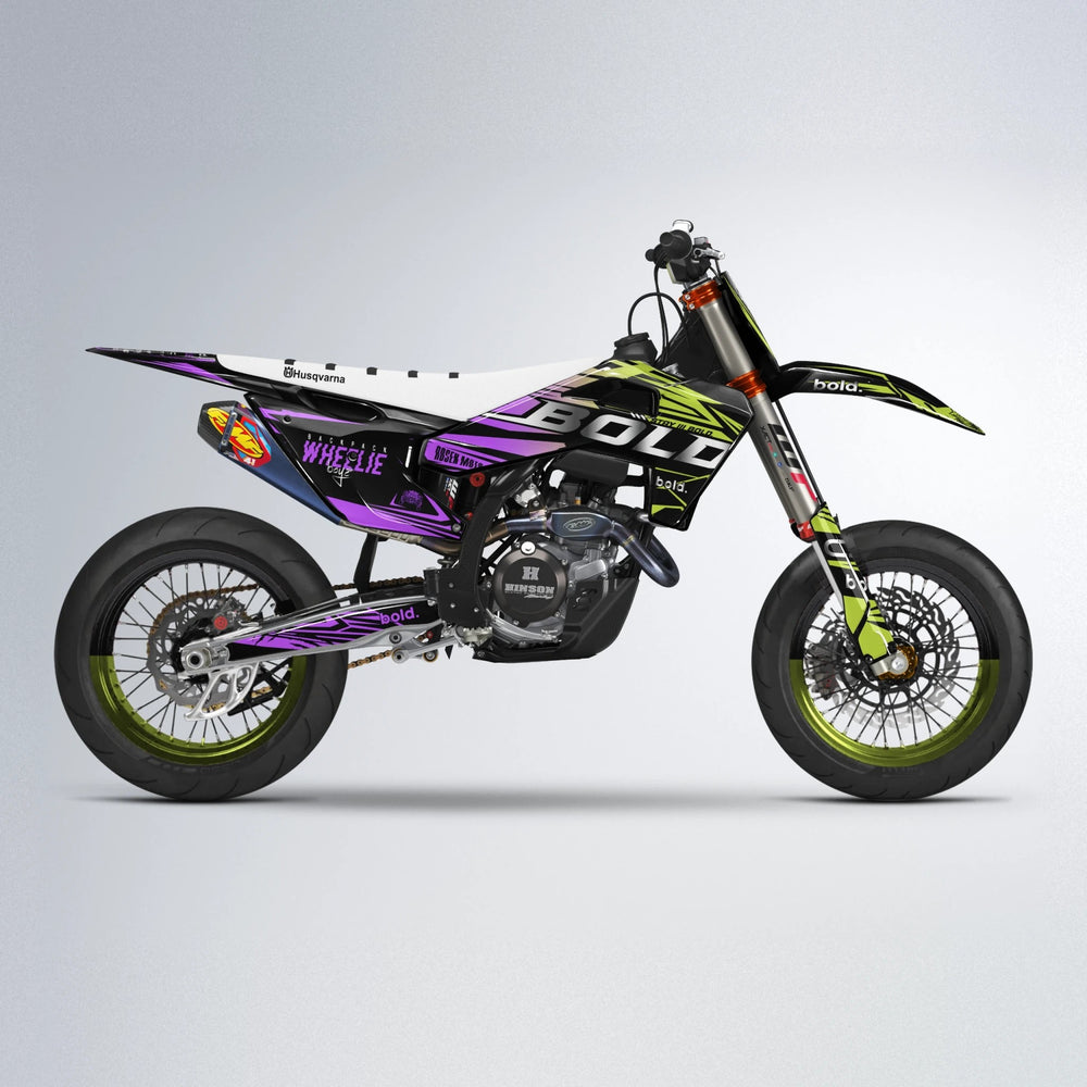 SEBBE ROSEN Husqvarna FE/TE supermoto graphics kit in Purple & Yellow