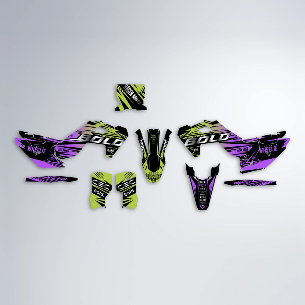 SEBBE ROSEN Husqvarna FE/TE graphics kit parts layout in Purple & Yellow