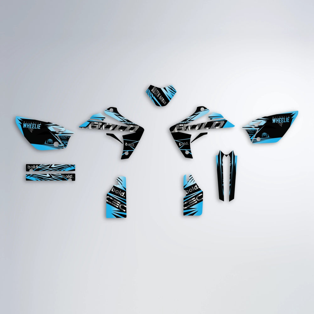 SEBBE ROSEN Rieju MRT graphics kit parts layout in Light Blue & White