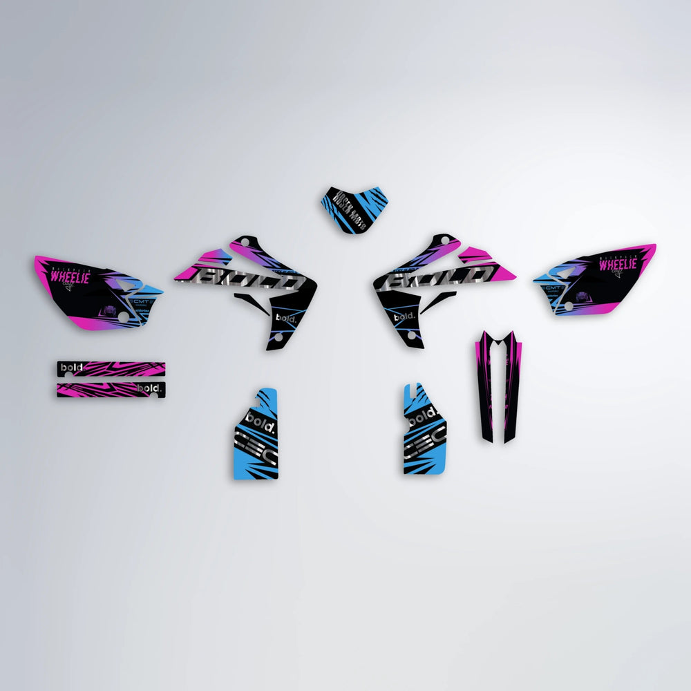 SEBBE ROSEN Rieju MRT graphics kit parts layout in Pink & Light Blue