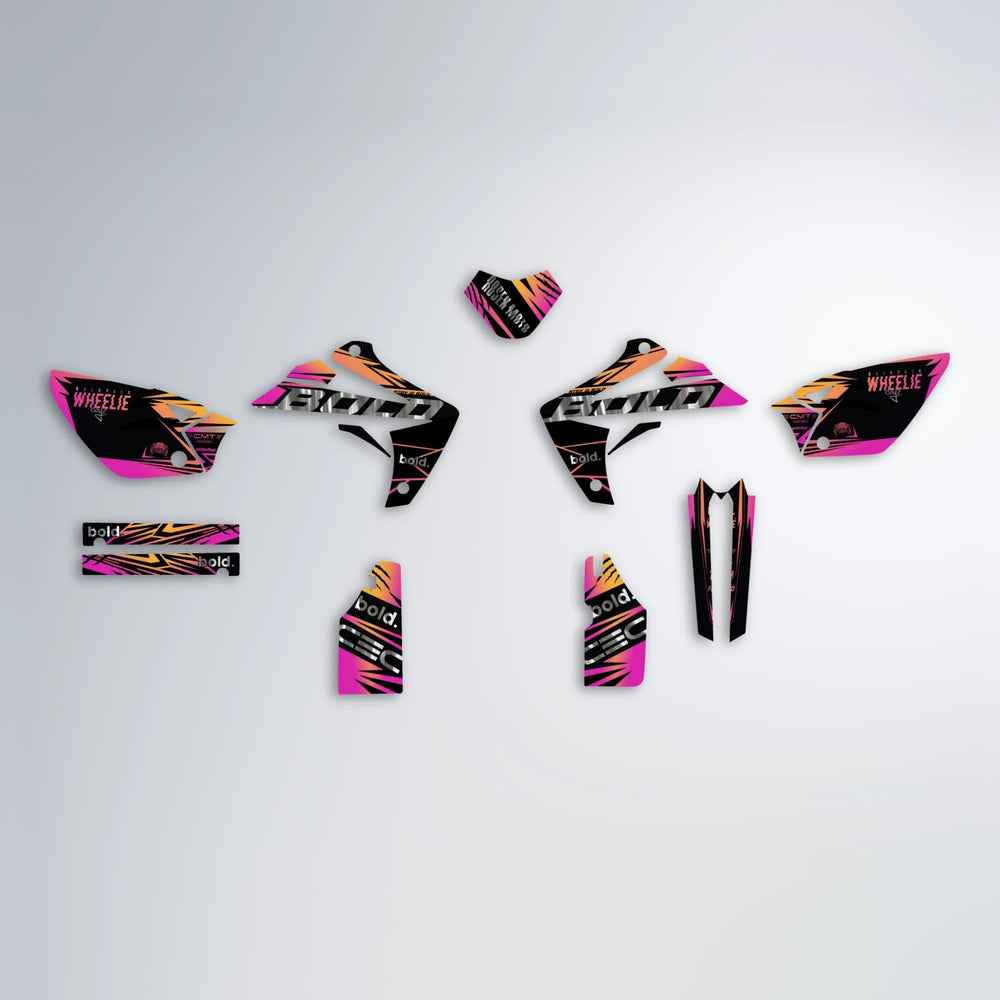 SEBBE ROSEN Rieju MRT graphics kit parts layout in Pink & Yellow