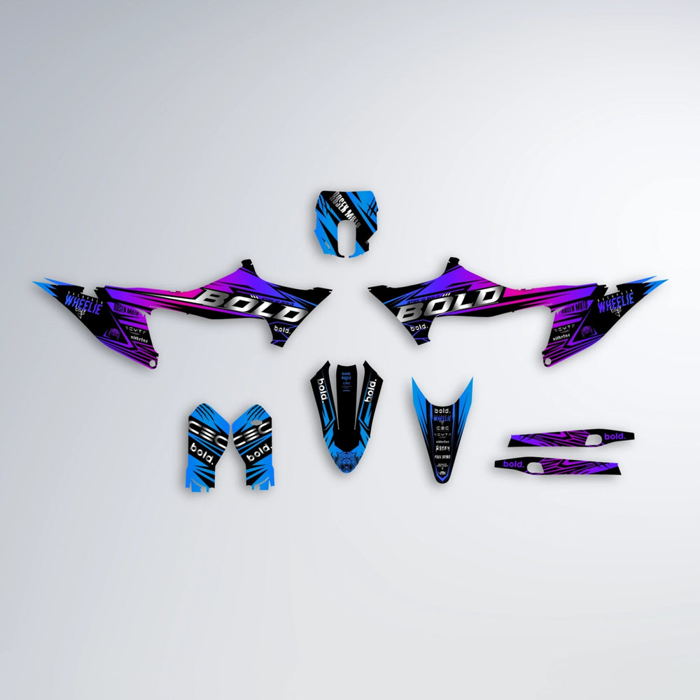 SEBBE ROSEN Stark Varg MX graphics kit parts layout in Blue Purple Fade