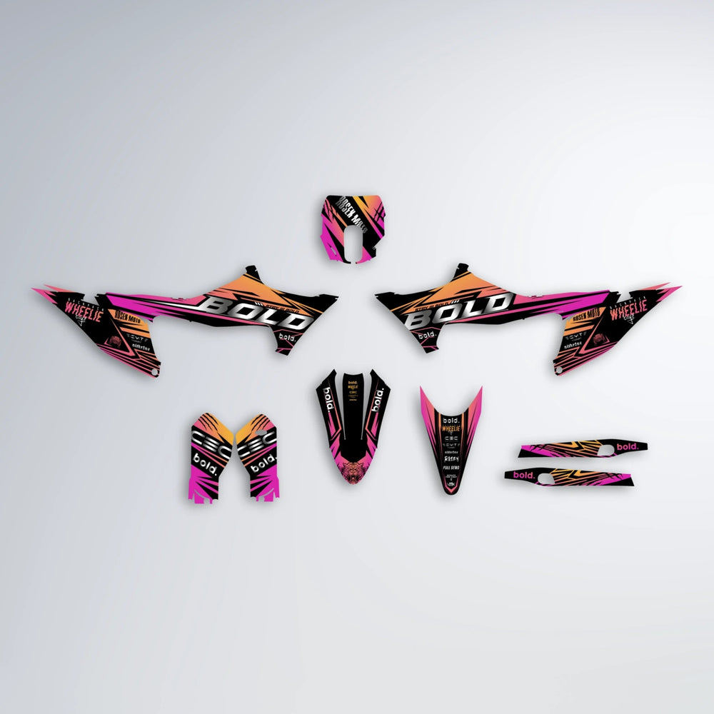 SEBBE ROSEN Stark Varg MX graphics kit parts layout in Pink & Yellow