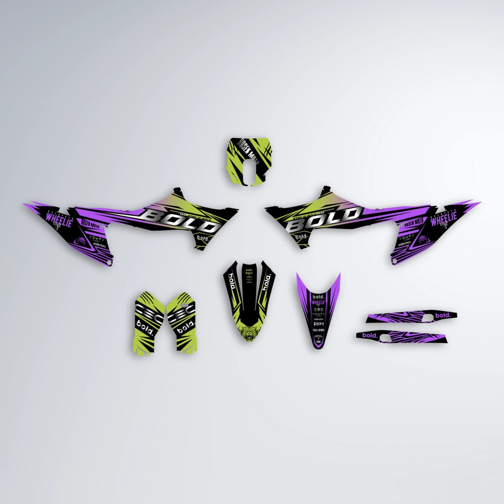 SEBBE ROSEN Stark Varg MX graphics kit parts layout in Purple & Yellow