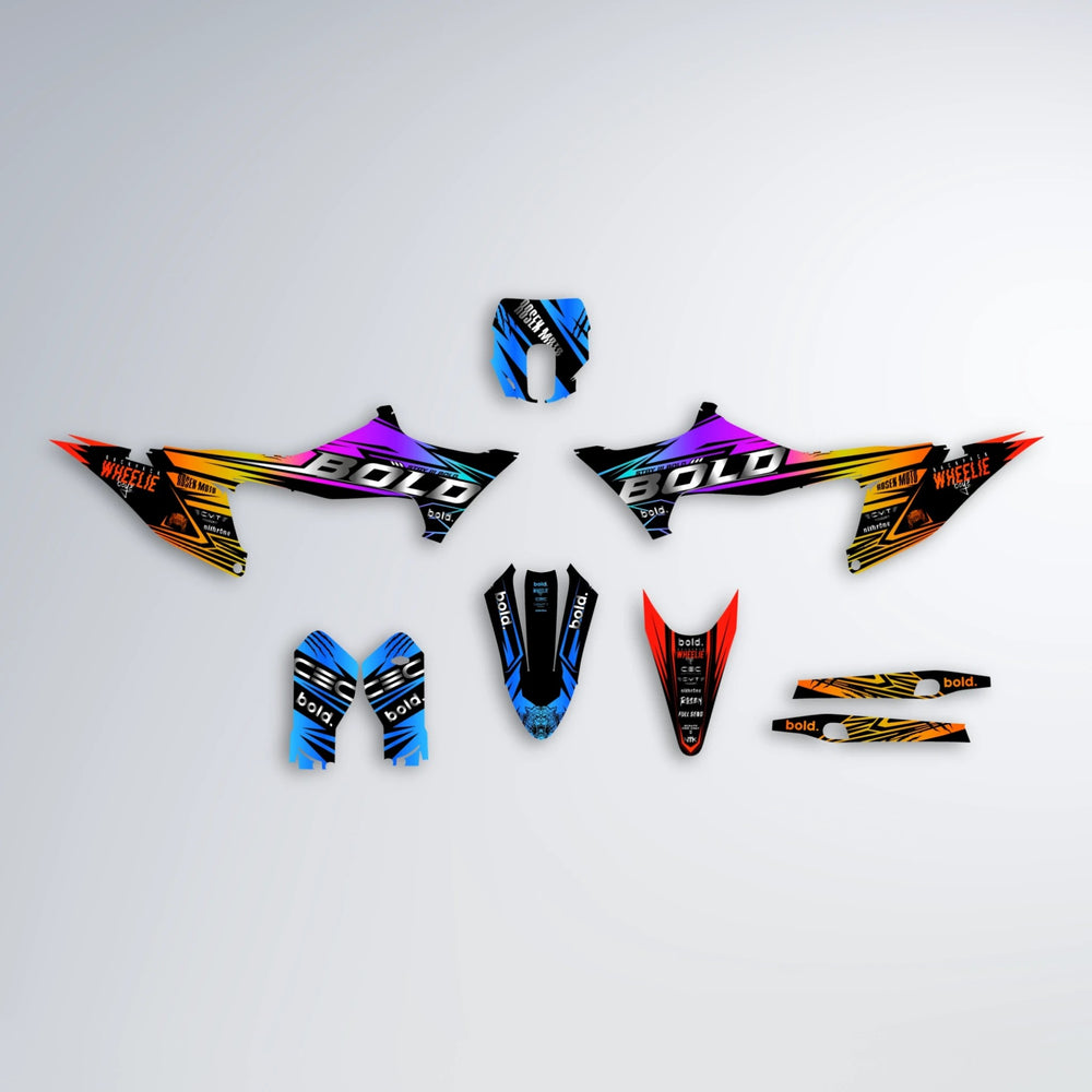 SEBBE ROSEN Stark Varg MX graphics kit parts layout in Sunset Fade