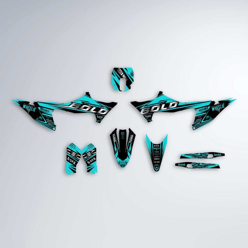 SEBBE ROSEN Stark Varg MX graphics kit parts layout in Teal