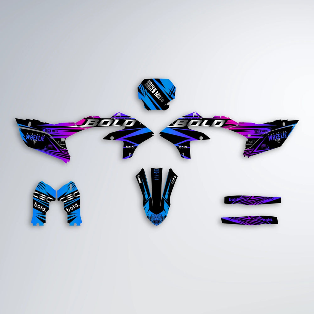 SEBBE ROSEN Yamaha YZF MX graphics kit parts layout in Blue Purple Fade