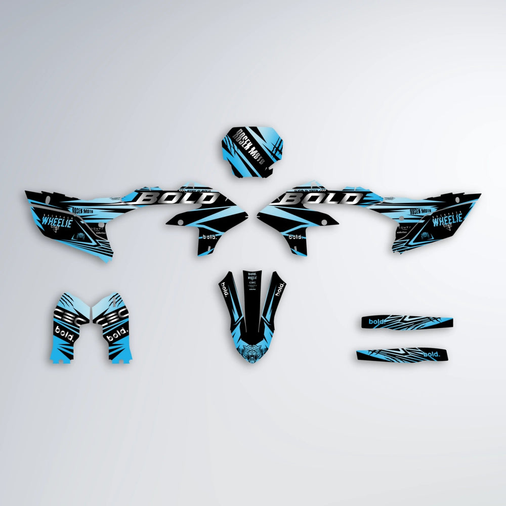 SEBBE ROSEN Yamaha YZF MX graphics kit parts layout in Light Blue & White
