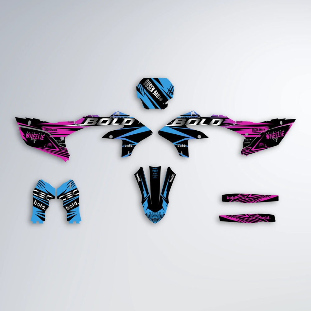 SEBBE ROSEN Yamaha YZF SM graphics kit parts layout in Pink & Light Blue