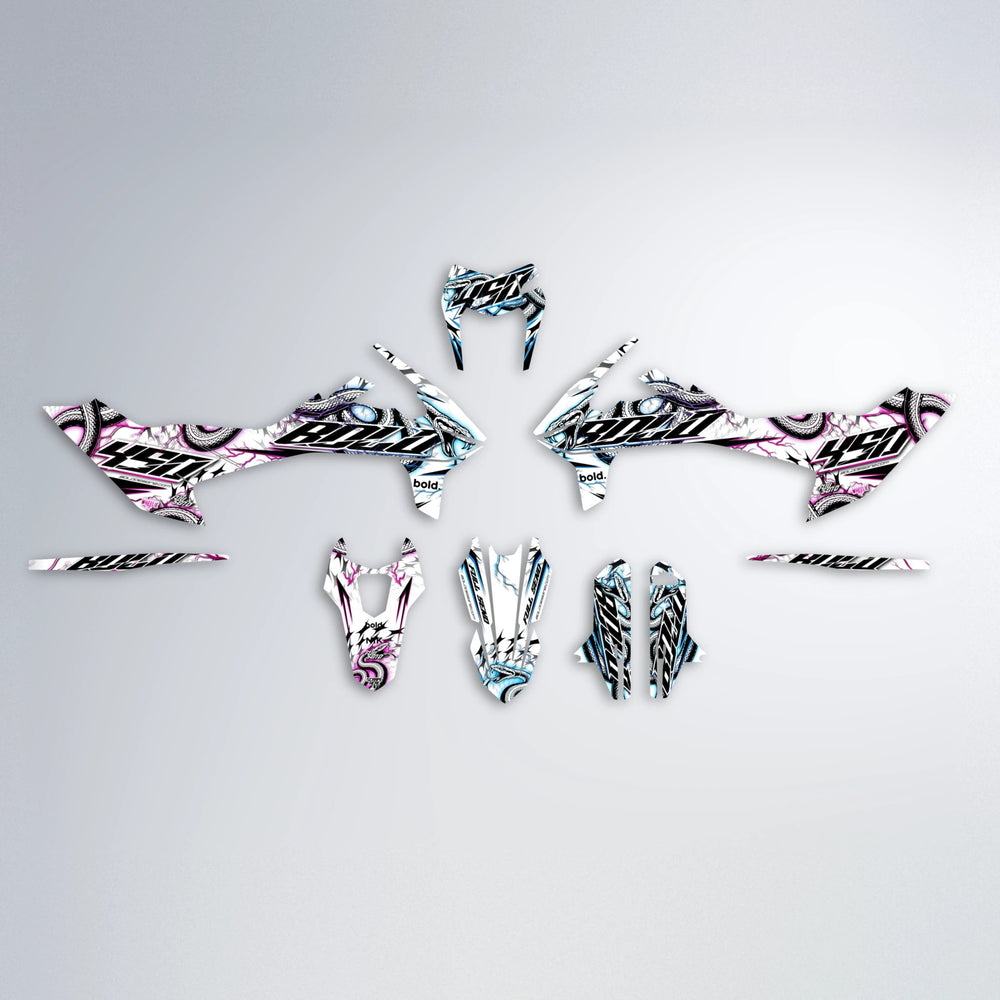 SERPENT KTM SMC 690 graphics kit parts layout in Pink & Light Blue