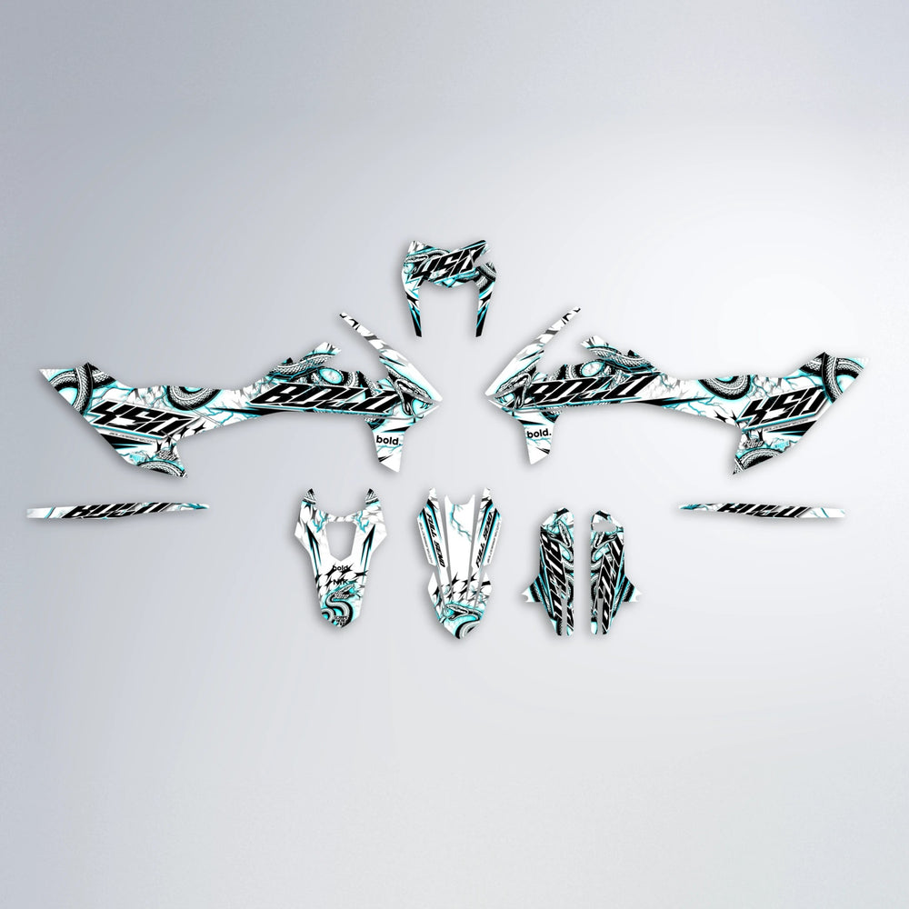 SERPENT KTM SMC 690 graphics kit parts layout in Teal