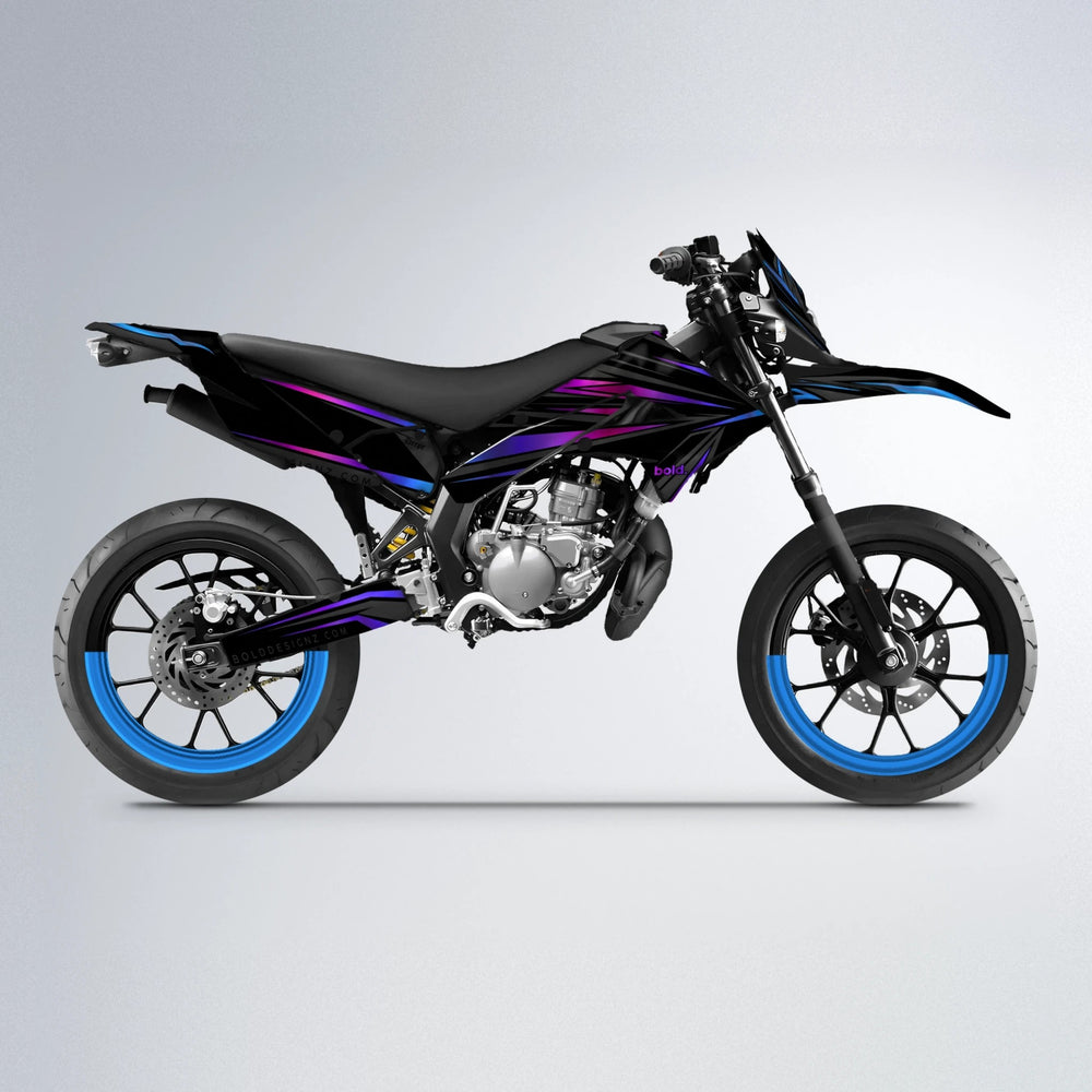 SKITZ Derbi Senda supermoto graphics kit in Blue Purple Fade