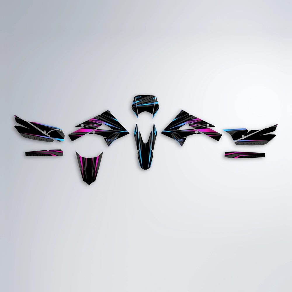 SKITZ Derbi Senda graphics kit parts layout in Pink & Light Blue
