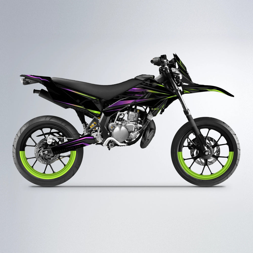 SKITZ Derbi Senda supermoto graphics kit in Purple & Yellow