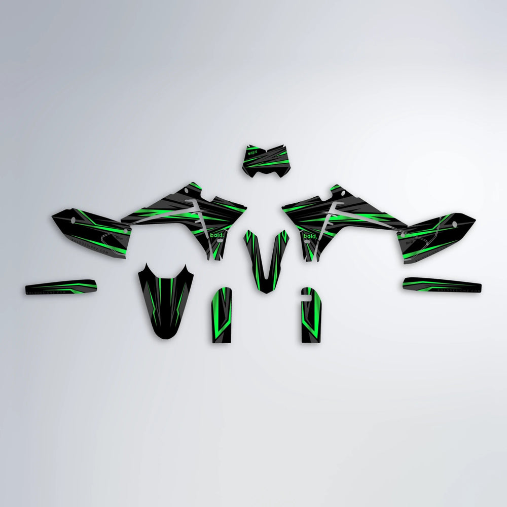 SKITZ Fantic graphics kit parts layout in Green
