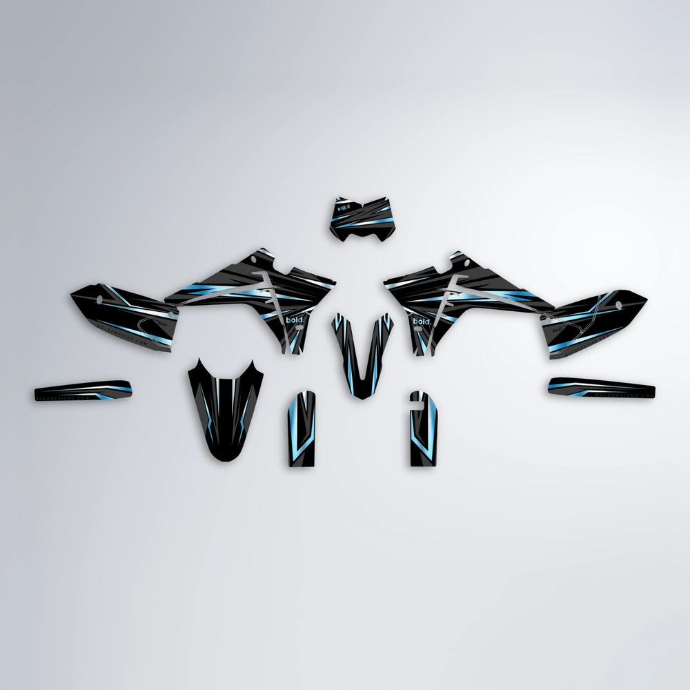 SKITZ Fantic graphics kit parts layout in Light Blue & White