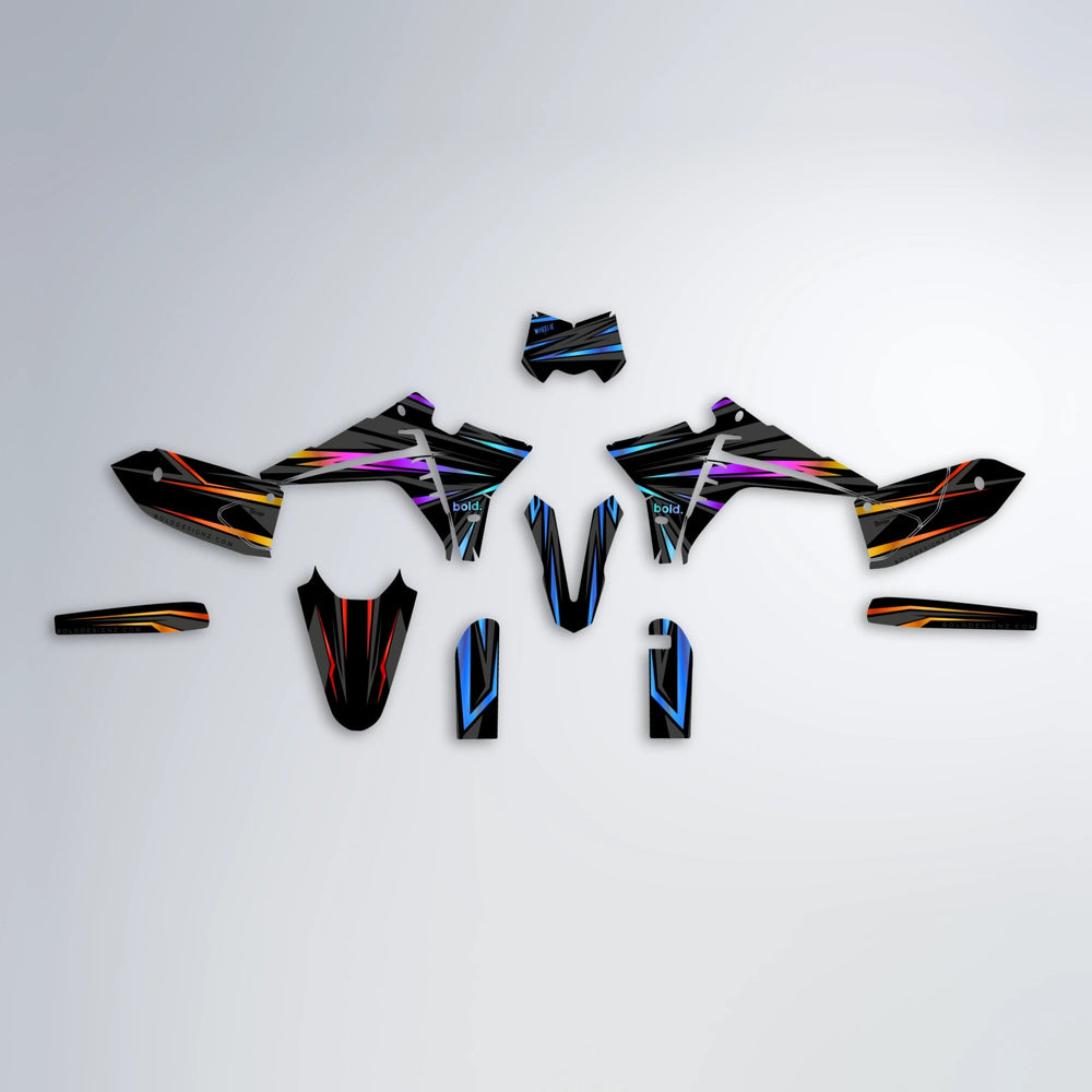 SKITZ Fantic graphics kit parts layout in Sunset Fade