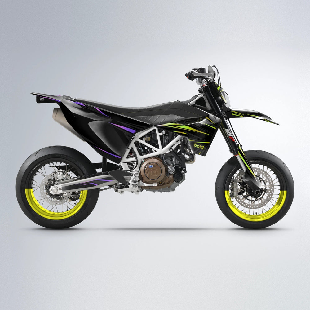 SKITZ Husqvarna 701 supermoto graphics kit in Purple & Yellow