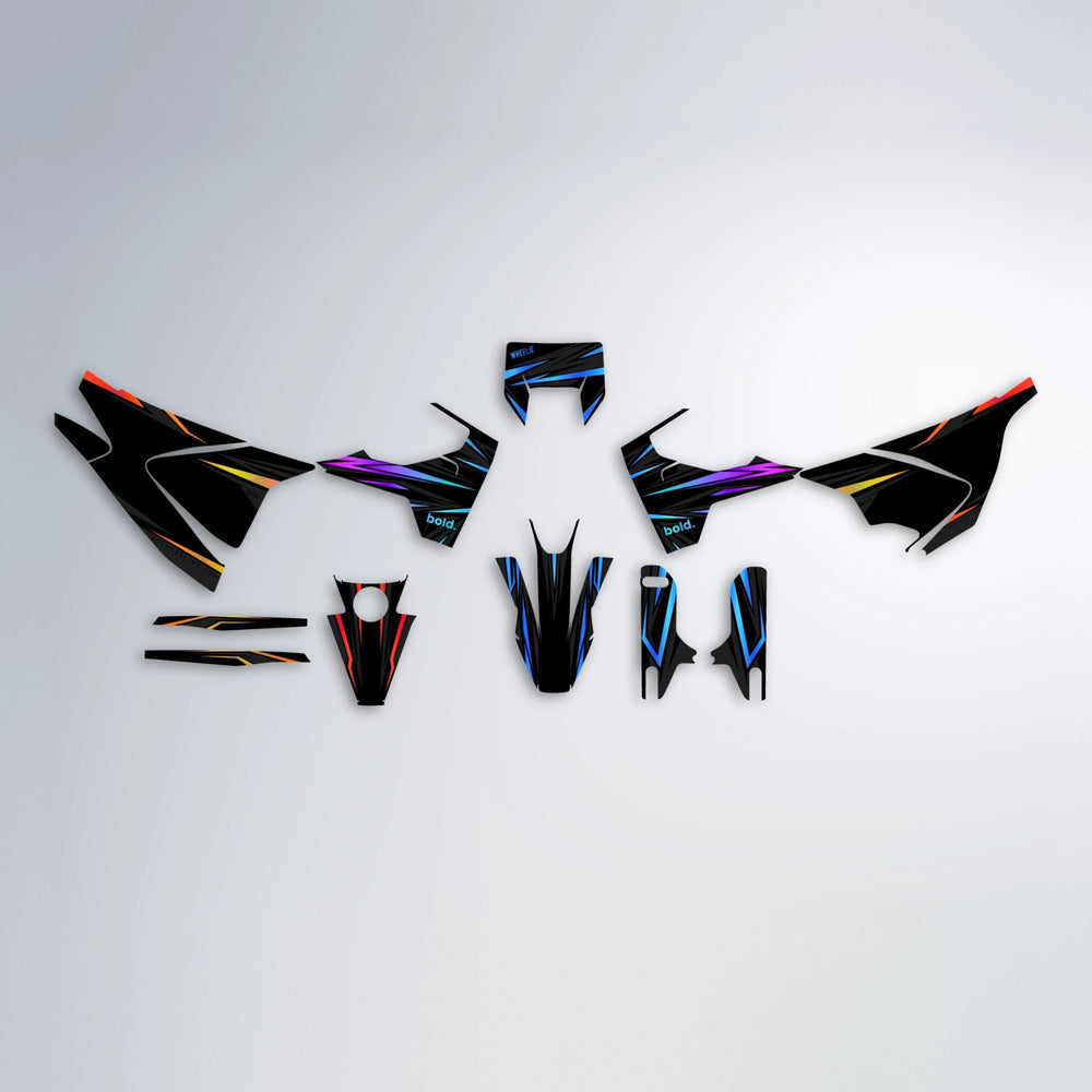 SKITZ Husqvarna 701 graphics kit parts layout in Sunset Fade