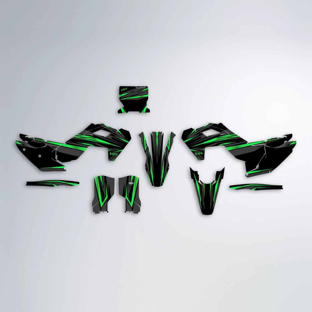 SKITZ Husqvarna FE/TE graphics kit parts layout in Green