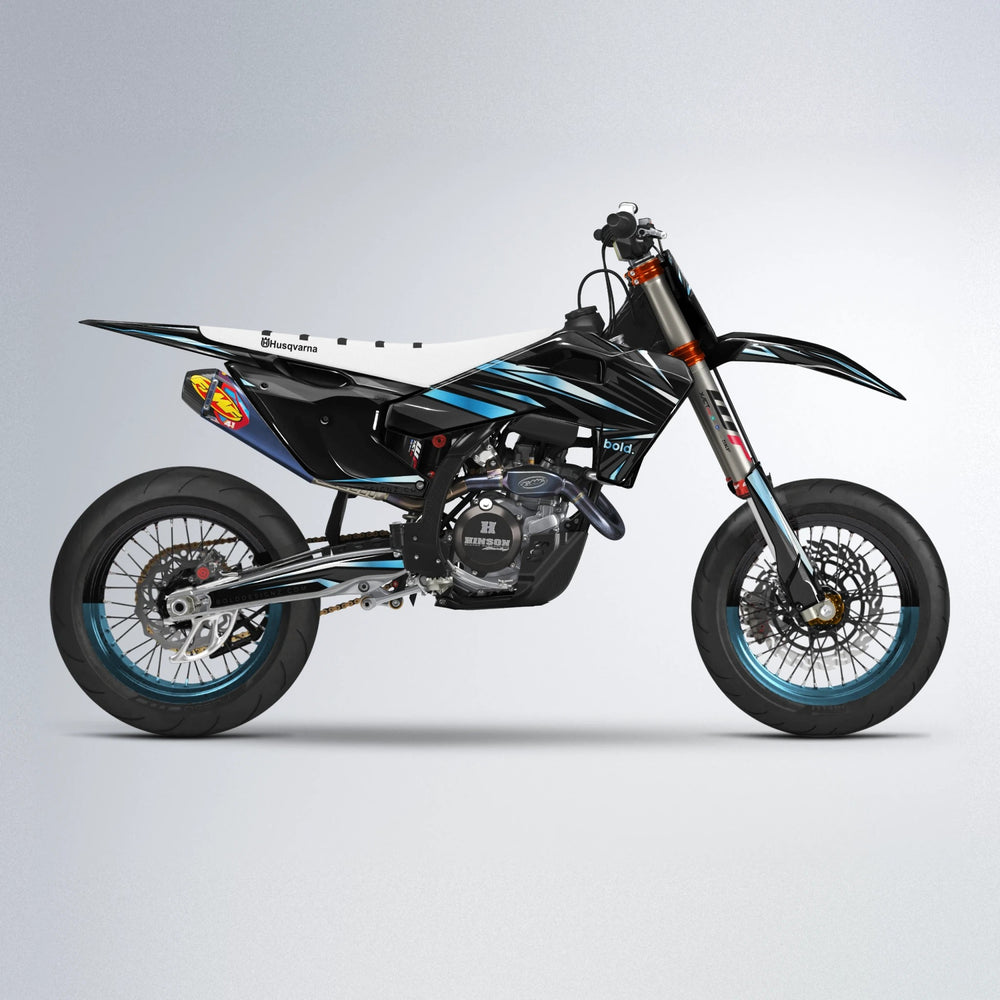 SKITZ Husqvarna FE/TE supermoto graphics kit in Light Blue & White